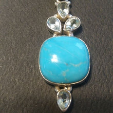 Load image into Gallery viewer, Turquoise + Baby Blue Topaz Sterling Silver 925 Pendant, 2"