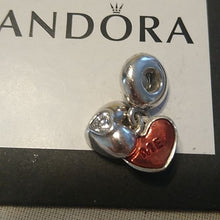 Load image into Gallery viewer, Pandora You and Me Heart Dangle Charm w/ Pink Enamel 791244CZ
