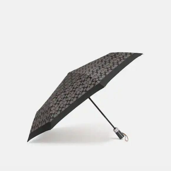 Coach F63364 Signature Retractable Umbrella, SV/Black Grey/Black