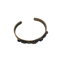 Load image into Gallery viewer, Vintage Mary DiMarco Antiqued Gold Cuff Bracelet with Blue, Green and Red Stones