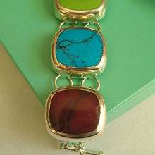 Load image into Gallery viewer, Sterling Silver, Sugilite, Jasper, Abalone + Turquoise Link Bracelet, 6.5&quot;
