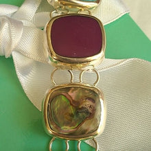 Load image into Gallery viewer, Sterling Silver, Sugilite, Jasper, Abalone + Turquoise Link Bracelet, 6.5"