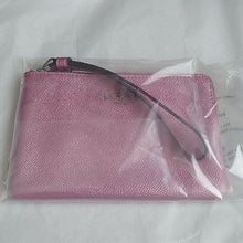 Load image into Gallery viewer, Coach Corner Zip Wristlet in Metallic Crossgrain Leather, SV/ Metallic Blush