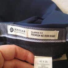 Load image into Gallery viewer, Haggar Flat-Front Classic Fit Premium No Iron Khaki Pants, Dark Navy, 42W x 30L