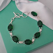 Load image into Gallery viewer, Green Tourmaline + Sterling Silver Chain Toggle Bracelet, up to 8"