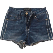 Load image into Gallery viewer, Skinny Fries Stretch Denim Cutoff Jean Shorts with Ric Rac, Size 3