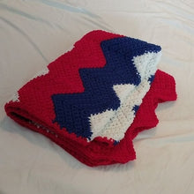 Load image into Gallery viewer, Red White & Blue Crocheted Zig Zag Lap Blanket