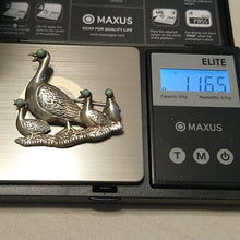 Load image into Gallery viewer, Vintage Silver Mama Duck + 3 Ducklings with Turquoise Eyes Brooch Mexico, 11.65g

