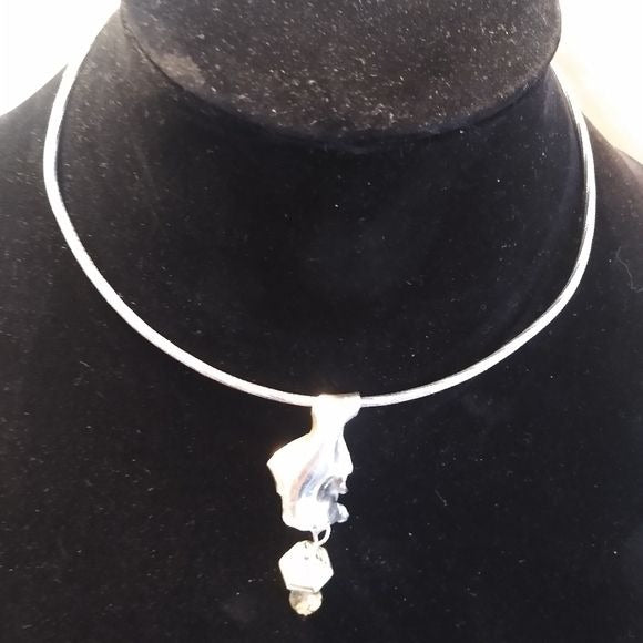 Artisan Sterling Silver 925 Pendant on diamond cut Choker snake chain necklace
