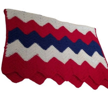 Load image into Gallery viewer, Red White & Blue Crocheted Zig Zag Lap Blanket