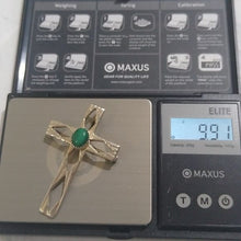 Load image into Gallery viewer, Sterling Silver+ Malachite Openwork Cross Pendant / Brooch Pin