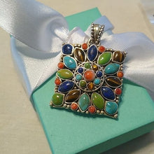 Load image into Gallery viewer, Multi-Stone Blossom Pendant 925 Lapis Lazuli,  Coral, Turquoise, Tiger&#39;s Eye
