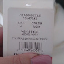 Load image into Gallery viewer, David's Bridal Strapless Satin A- Line Wedding Dress w/Ruching, MB3651, Ivory, 4