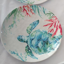 Load image into Gallery viewer, Melamine Sea Life Salad Plates: Starfish, Seahorse, Blue Crab, Sea Turtle, Set 4
