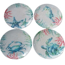 Load image into Gallery viewer, Melamine Sea Life Salad Plates: Starfish, Seahorse, Blue Crab, Sea Turtle, Set 4