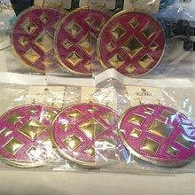 Load image into Gallery viewer, 6 pairs! Gold + Fuchsia Large Round Earrings, 4" Squad Funny Bridesmaids Party