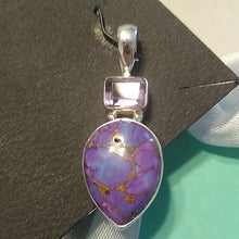 Load image into Gallery viewer, Purple Mojave Turquoise + Amethyst Teardrop Pendant Sterling Silver 925