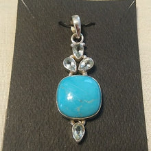 Load image into Gallery viewer, Turquoise + Baby Blue Topaz Sterling Silver 925 Pendant, 2&quot;
