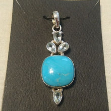 Load image into Gallery viewer, Turquoise + Baby Blue Topaz Sterling Silver 925 Pendant, 2"
