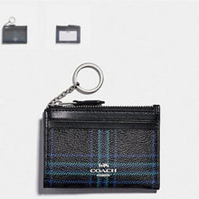Load image into Gallery viewer, Coach Mini Skinny ID Case in Signature Canvas w/ Shirting Plaid Print, SV/Navy