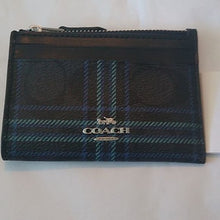 Load image into Gallery viewer, Coach Mini Skinny ID Case in Signature Canvas w/ Shirting Plaid Print, SV/Navy