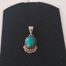 Load image into Gallery viewer, Signed Irene Platero Navajo Silversmith Turquoise Pendant New Mexico
