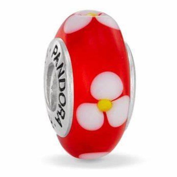 Pandora Red Flowers Murano Glass Retired Bead Charm - 790622