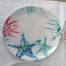 Load image into Gallery viewer, Melamine Sea Life Salad Plates: Starfish, Seahorse, Blue Crab, Sea Turtle, Set 4