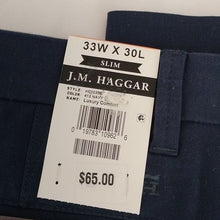 Load image into Gallery viewer, J.M. Haggar Luxury Comfort Slim Fit Stretch Chino Slacks Pants, Navy, 33W x 30L