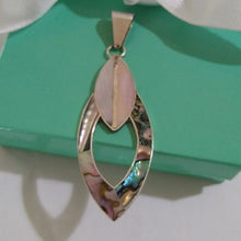 Load image into Gallery viewer, Alpaca Silver Tone Mexico Mother-of-pearl+ Abalone Long Oval Pendant

