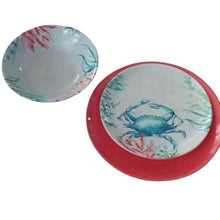 Load image into Gallery viewer, Melamine Sea Life Blue Crab Salad Plate, Coral Dinner Plate and match…