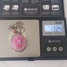 Load image into Gallery viewer, Natural Pink Solar Quartz Slice w/ Fire Opal in 925 Sterling Silver Necklace 18"