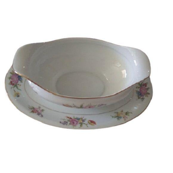 Noritake Phyllis Gravy Boat w/attached Liner plate
