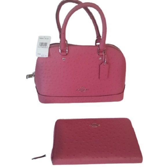 Coach Mini Sierra F66932 Pink Leather Embossed Satchel + Wallet
