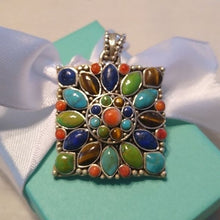 Load image into Gallery viewer, Multi-Stone Blossom Pendant 925 Lapis Lazuli, Coral, Turquoise, Tiger's Eye