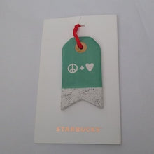Load image into Gallery viewer, Starbucks Peace + Love Gift Tag Ceramic Christmas Tree Ornament