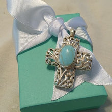 Load image into Gallery viewer, Sterling Silver &amp; Turquoise Cross 925, 1.25&quot; Filigree Design
