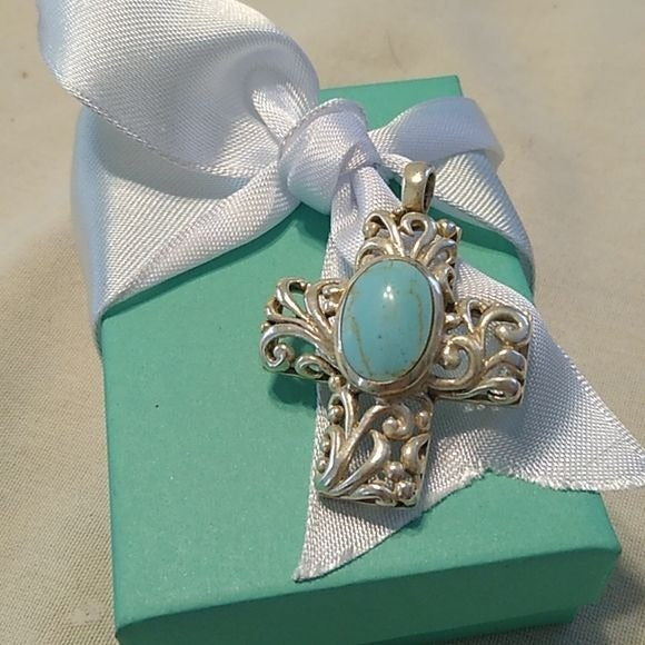 Sterling Silver & Turquoise Cross 925, 1.25