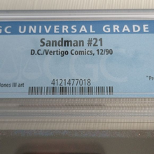 Load image into Gallery viewer, D.C. Vertigo Comics Sandman #21 CGC Graded 9.6 12/90 White Pages