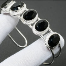 Load image into Gallery viewer, Black Spinel + Sterling Silver 925 Bangle Bracelet