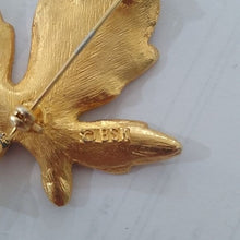 Load image into Gallery viewer, Vintage BSK Goldstone Metal Leaf Brooch
