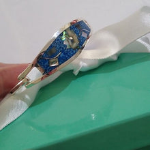 Load image into Gallery viewer, Alpaca Silver Tone Mexico Crushed Turquoise + Abalone Shell Inlay Cuff Bracelet