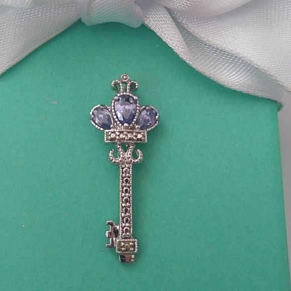 925 Sterling Silver Key with Purple Stones Pendant