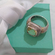 Load image into Gallery viewer, Sterling Silver 925 + 14k Prasiolite Ring, Size 7
