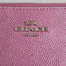 Load image into Gallery viewer, Coach Corner Zip Wristlet in Metallic Crossgrain Leather, SV/ Metallic Blush
