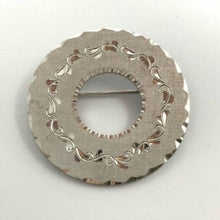 Load image into Gallery viewer, Vintage Sterling Silver Round Brooch w/ Leaf Vine Etching
