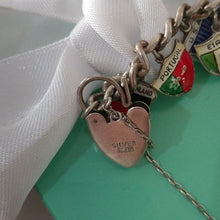 Load image into Gallery viewer, Vintage Silver Traveler's Bracelet with 15 Enamel Shield Charms