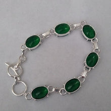 Load image into Gallery viewer, Green Tourmaline + Sterling Silver Chain Toggle Bracelet, up to 8"