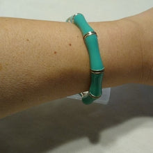 Load image into Gallery viewer, Vintage Enamel Silvertone Bamboo Bangle Bracelet Hinge Opening