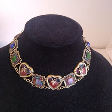 Load image into Gallery viewer, Vintage Mary DiMarco Hearts Necklace Blue, Red and Green Stones
